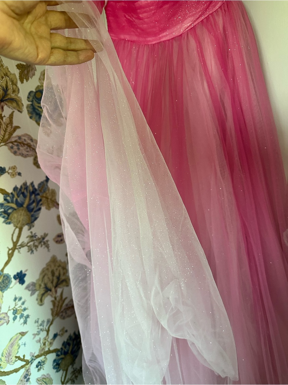 Mac Duggal Pink Ombre Sparkle Tulle Gown - Picture 4 of 6